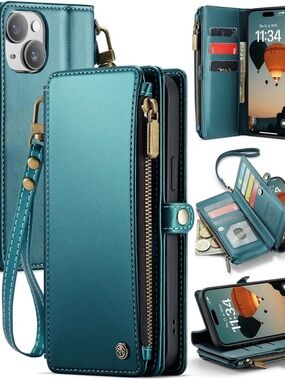 iPhone 15 Plus Magnetic Wallet Case Magsafe RFID Zip Teal